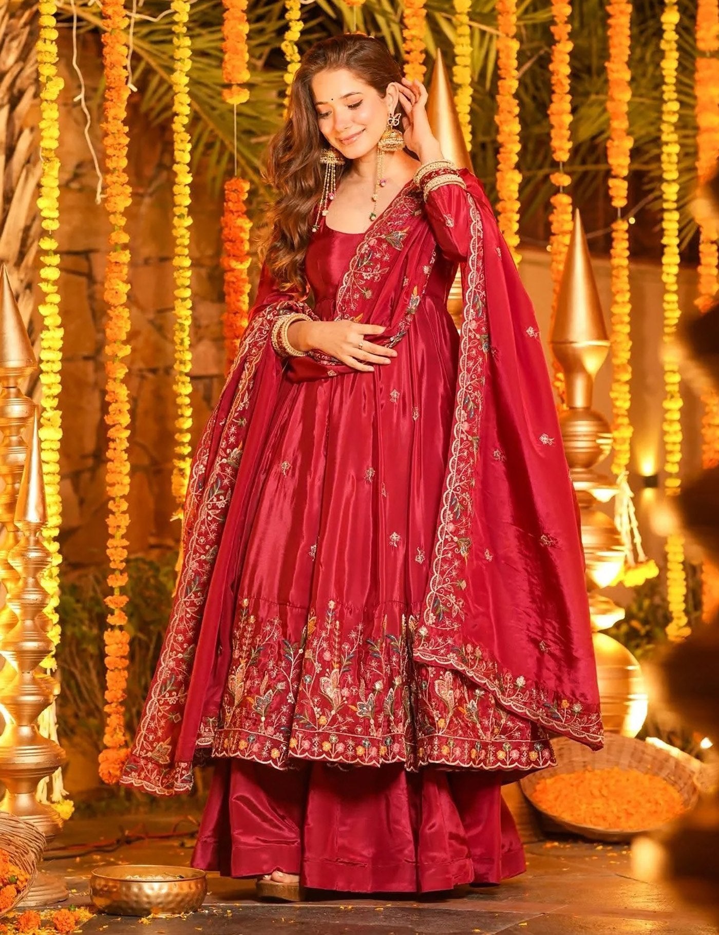 Women Designer Floral Embroidered Anarkali Suit Set