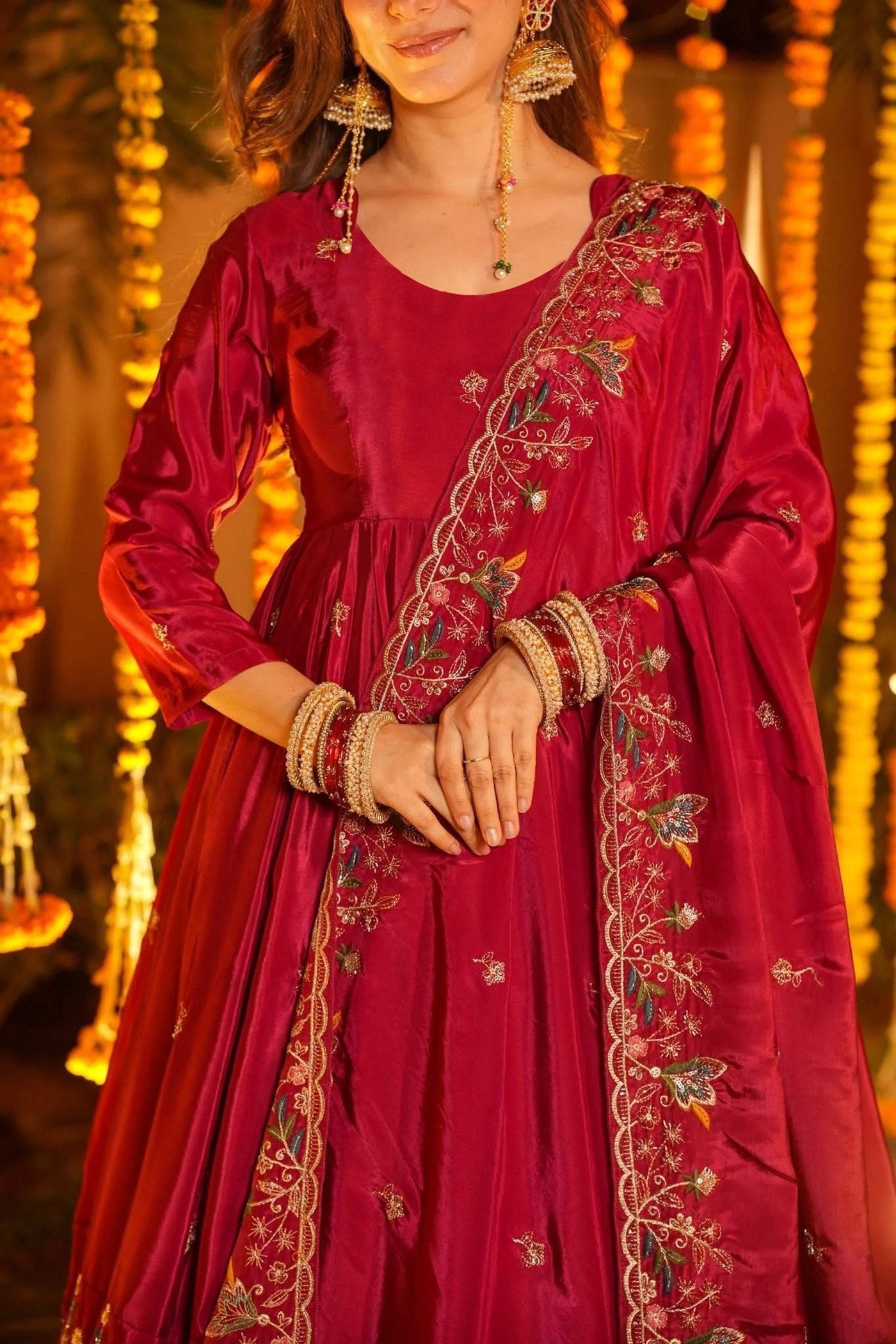 Women Designer Floral Embroidered Anarkali Suit Set