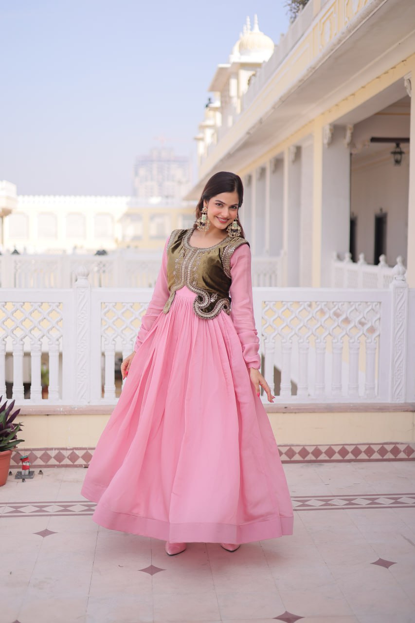 Gown with Embroidered Koti Set