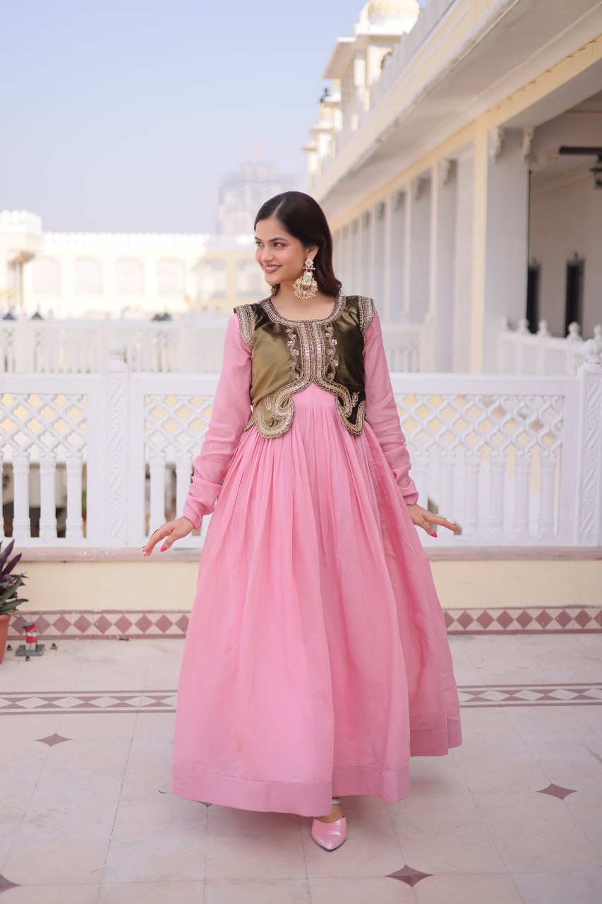 Gown with Embroidered Koti Set