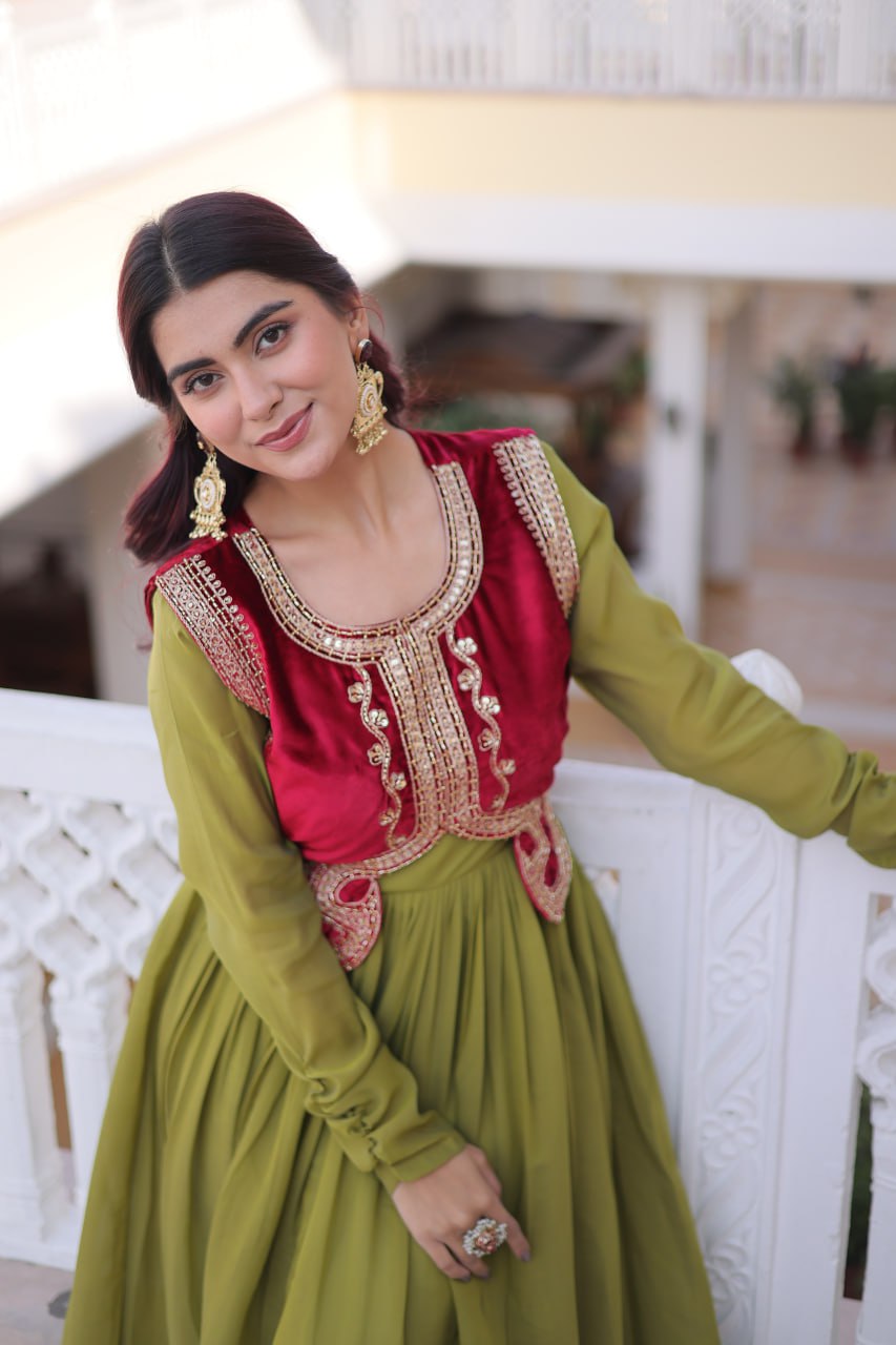 Gown with Embroidered Koti Set