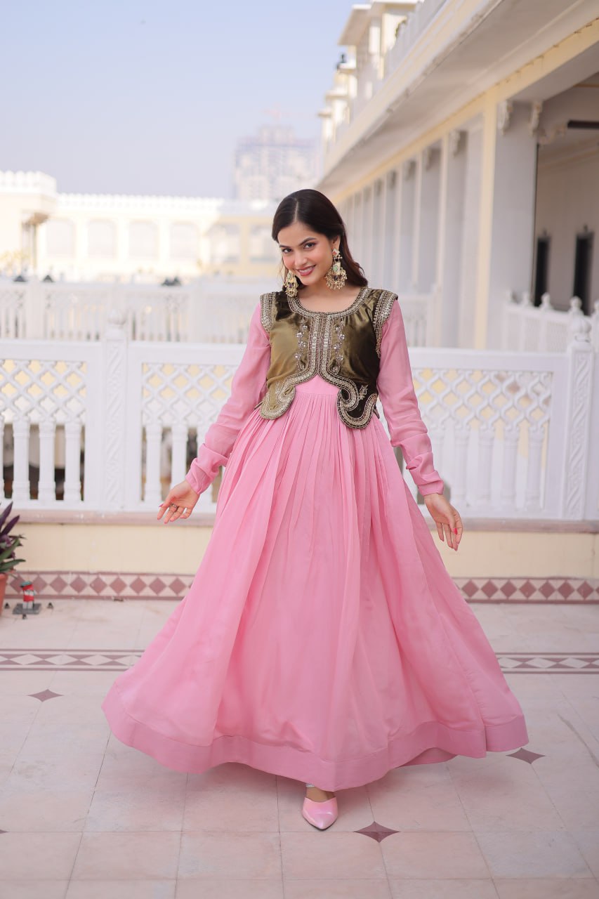 Gown with Embroidered Koti Set
