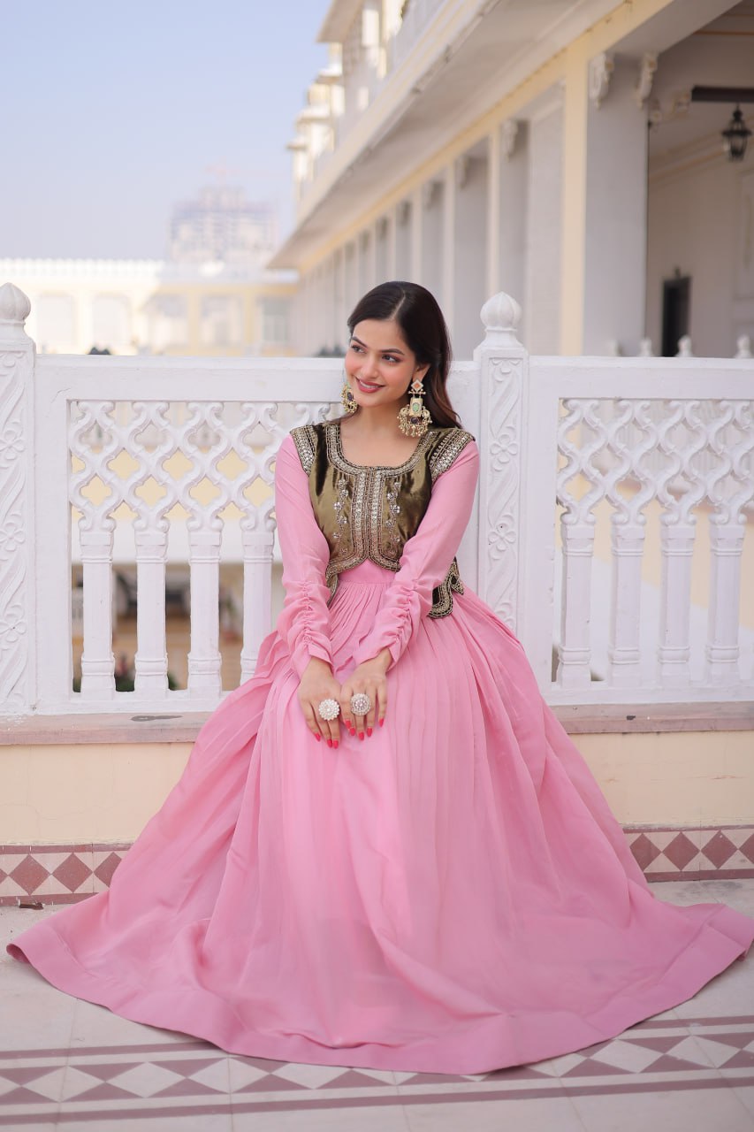 Gown with Embroidered Koti Set
