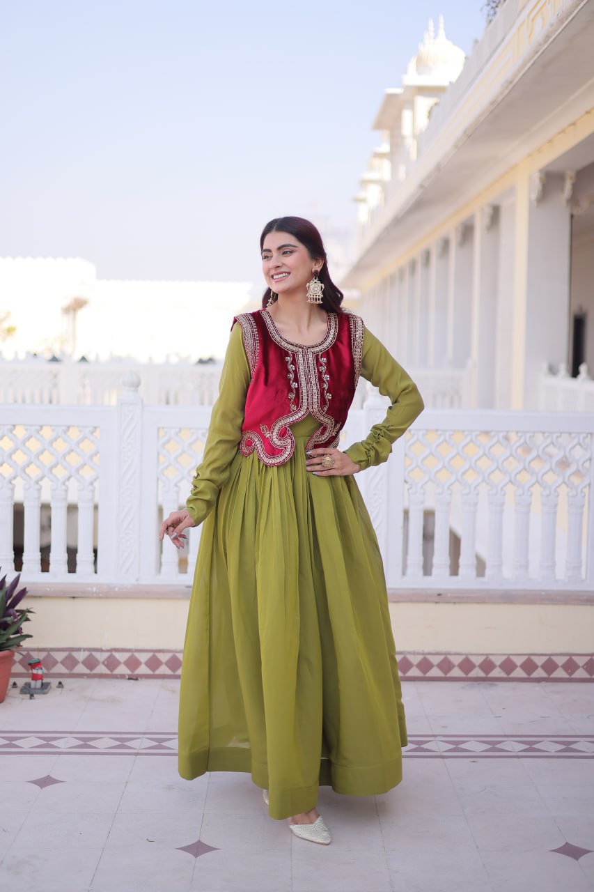 Gown with Embroidered Koti Set