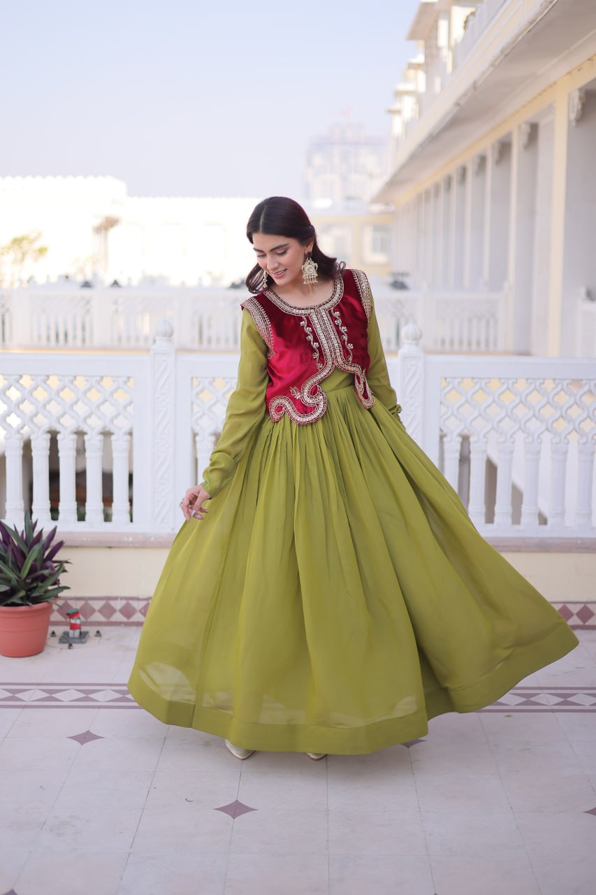 Gown with Embroidered Koti Set