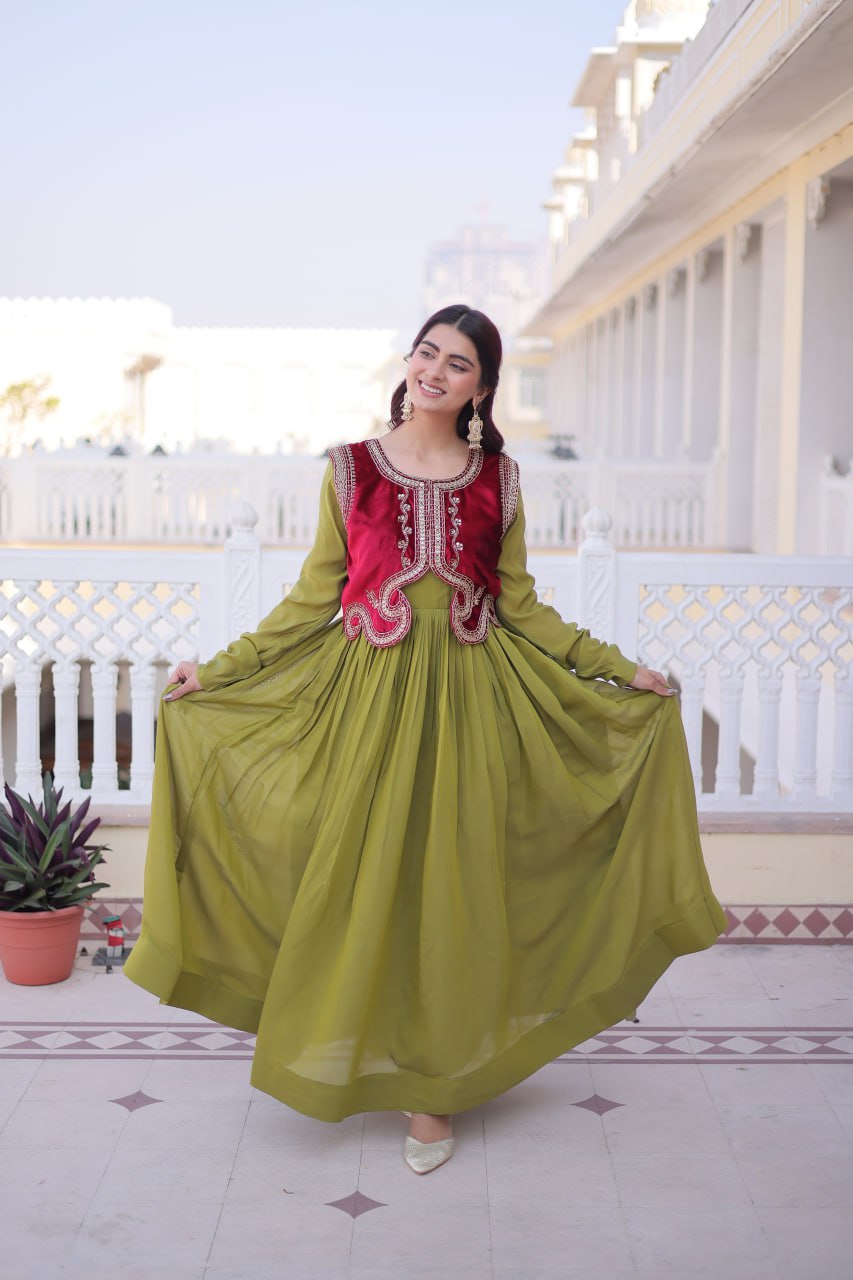 Gown with Embroidered Koti Set