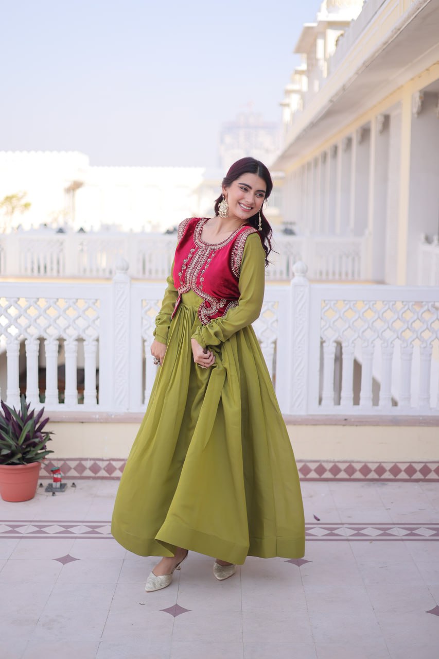 Gown with Embroidered Koti Set