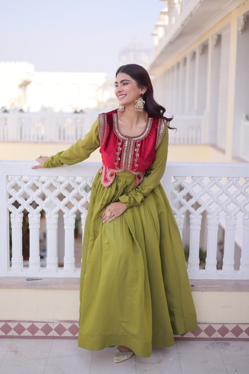 Gown with Embroidered Koti Set