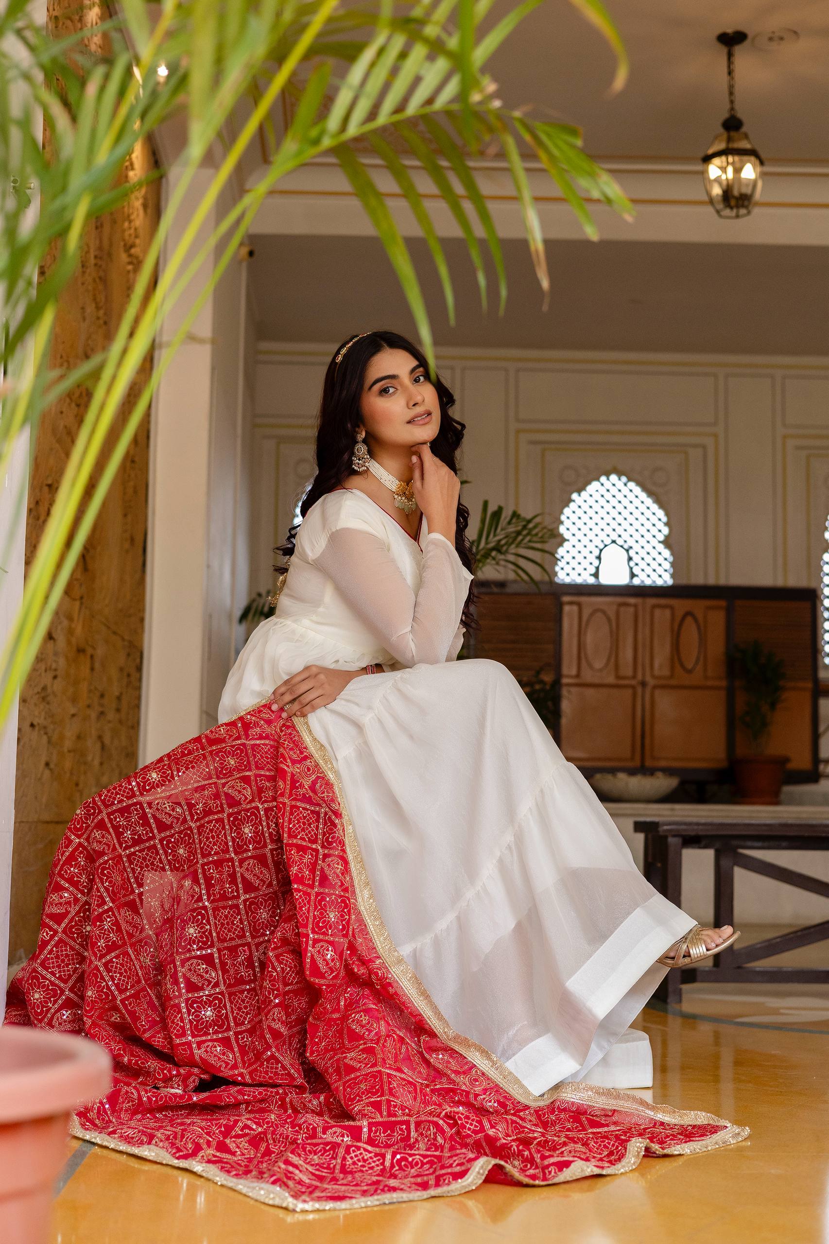 Women Designer Plain Gown with Vintage Embroidered Dupatta