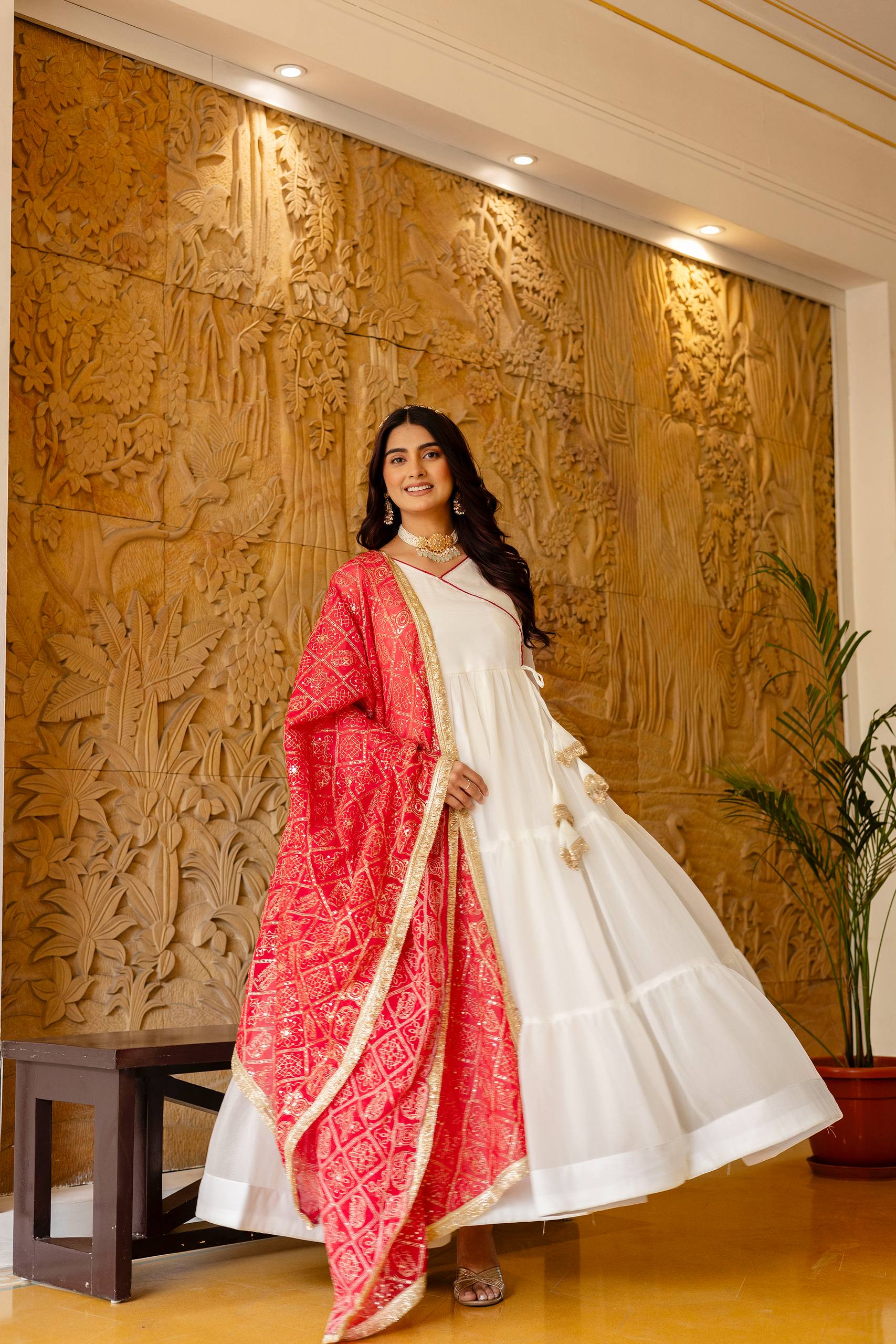 Women Designer Plain Gown with Vintage Embroidered Dupatta