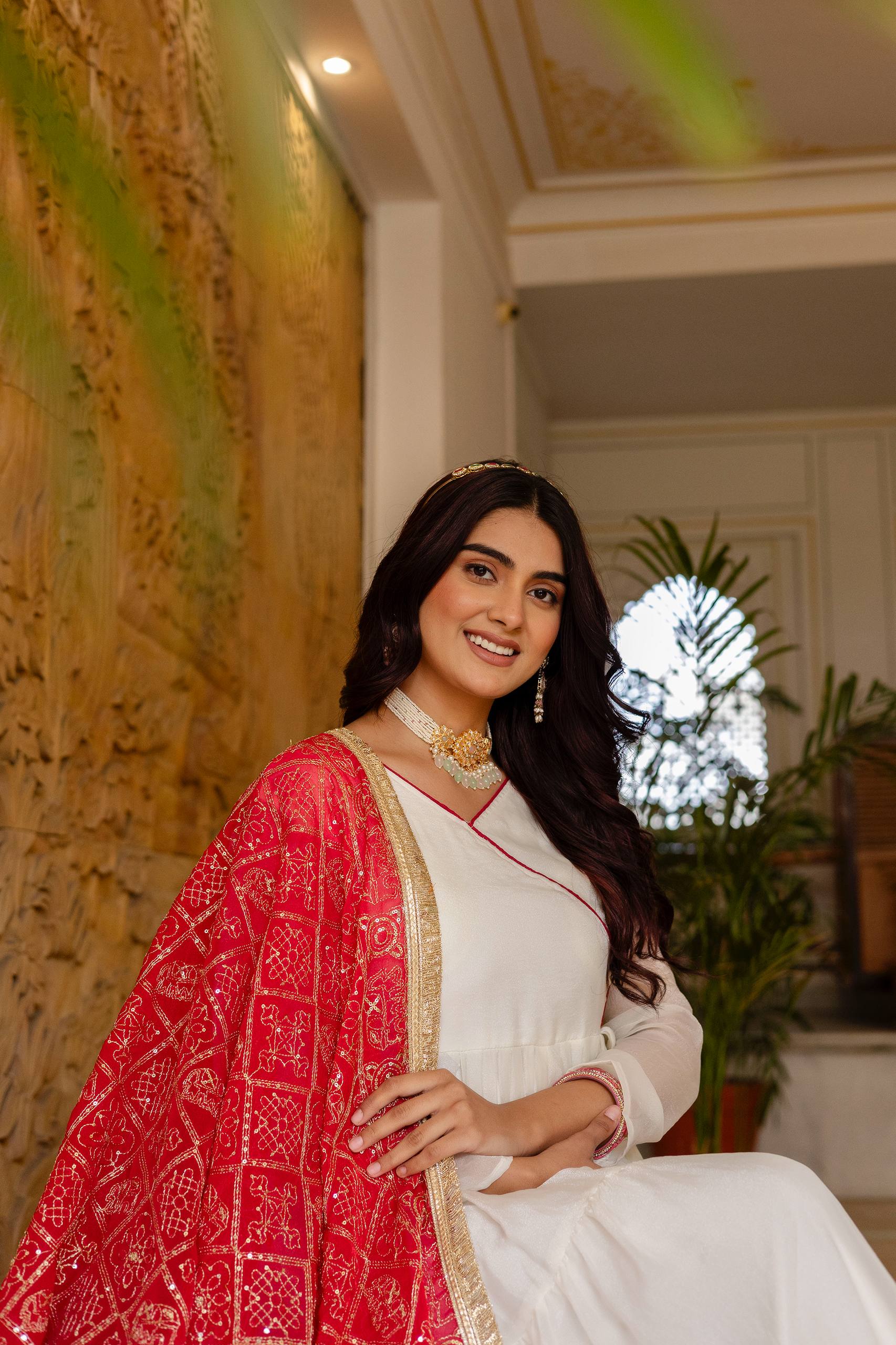 Women Designer Plain Gown with Vintage Embroidered Dupatta