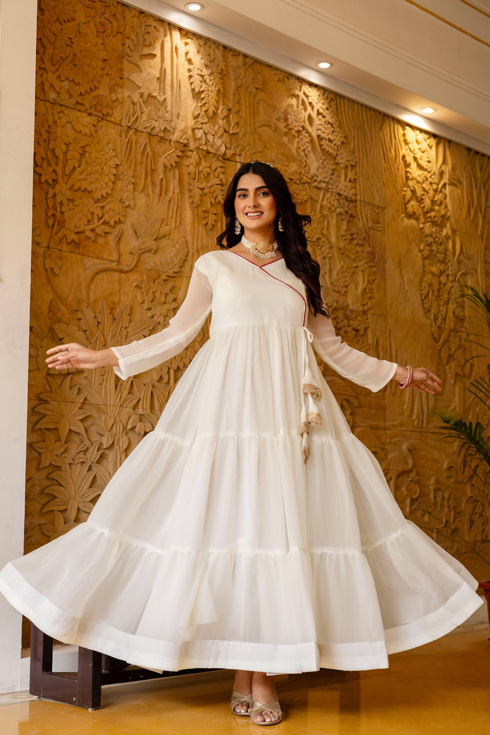 Women Designer Plain Gown with Vintage Embroidered Dupatta