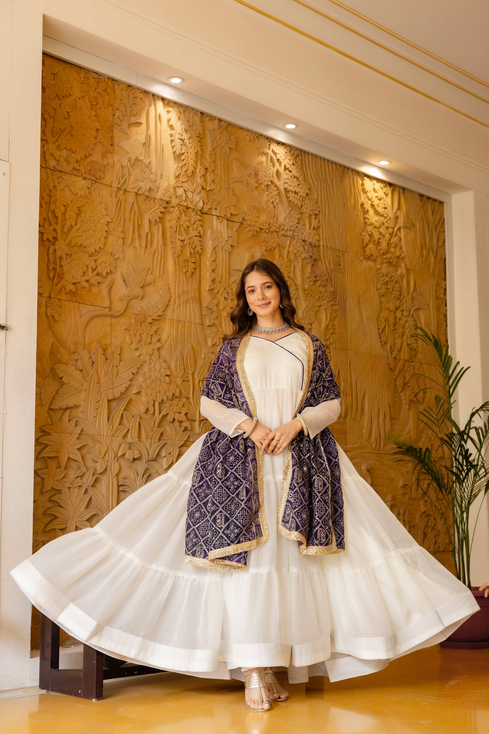 Women Designer Plain Gown with Vintage Embroidered Dupatta