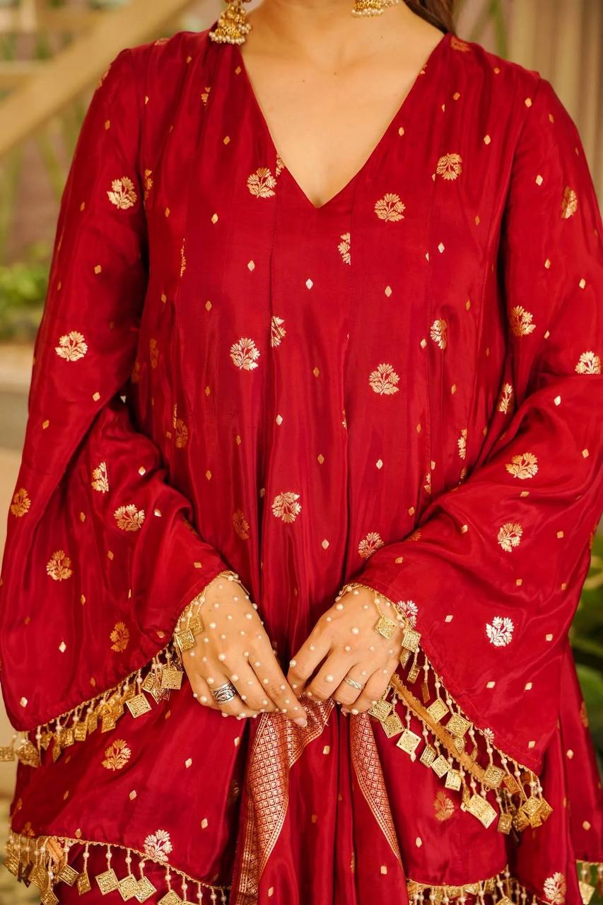 Women Premium Embellished Kaftan Palazzo Set with Banarasi Dupatta