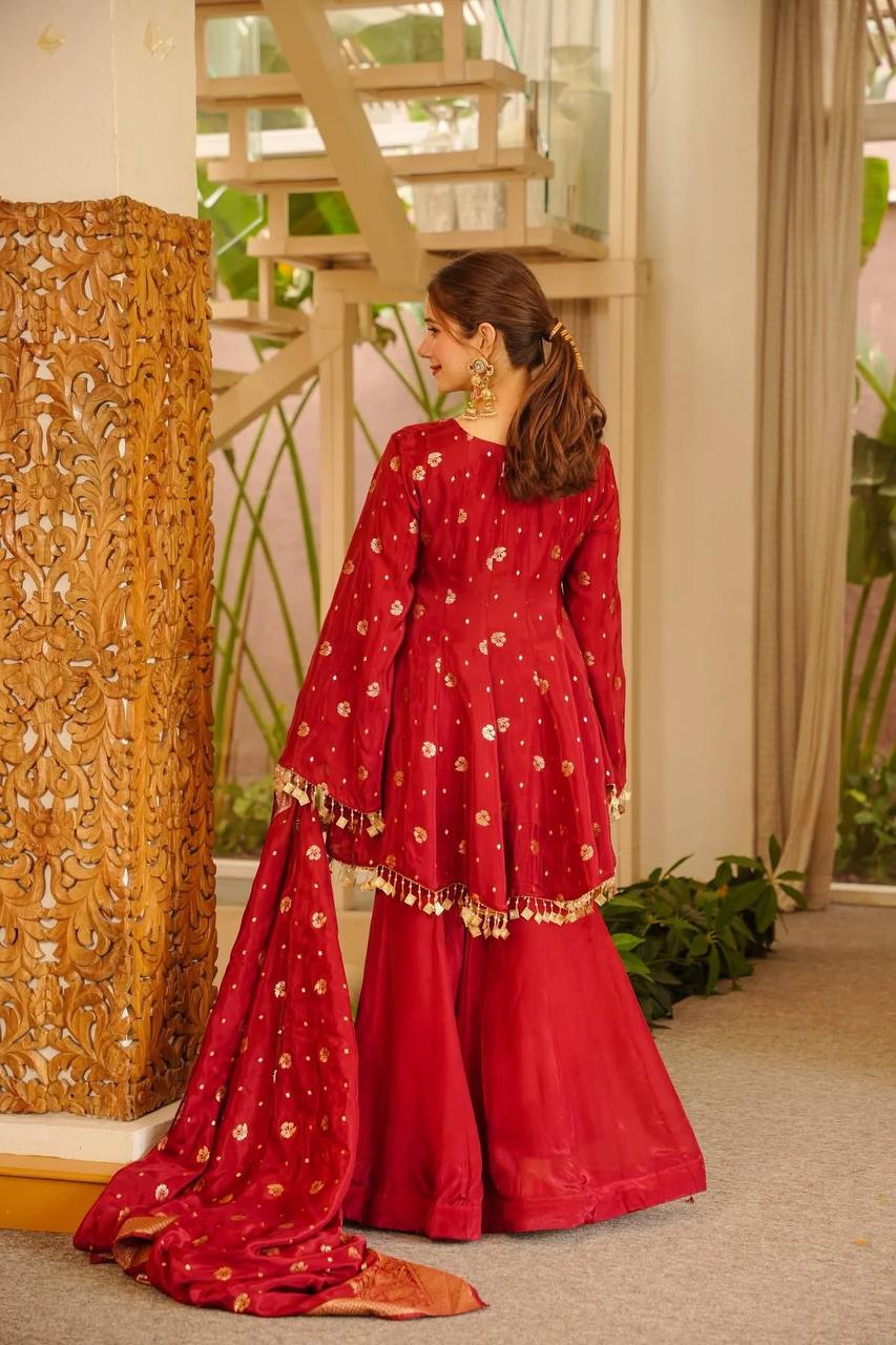 Women Premium Embellished Kaftan Palazzo Set with Banarasi Dupatta