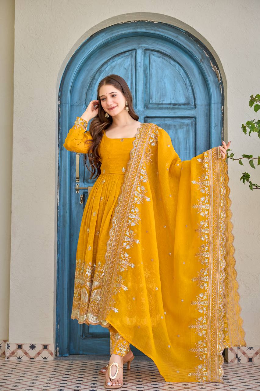 Anarkali Suit Set with Embroidered Dupatta