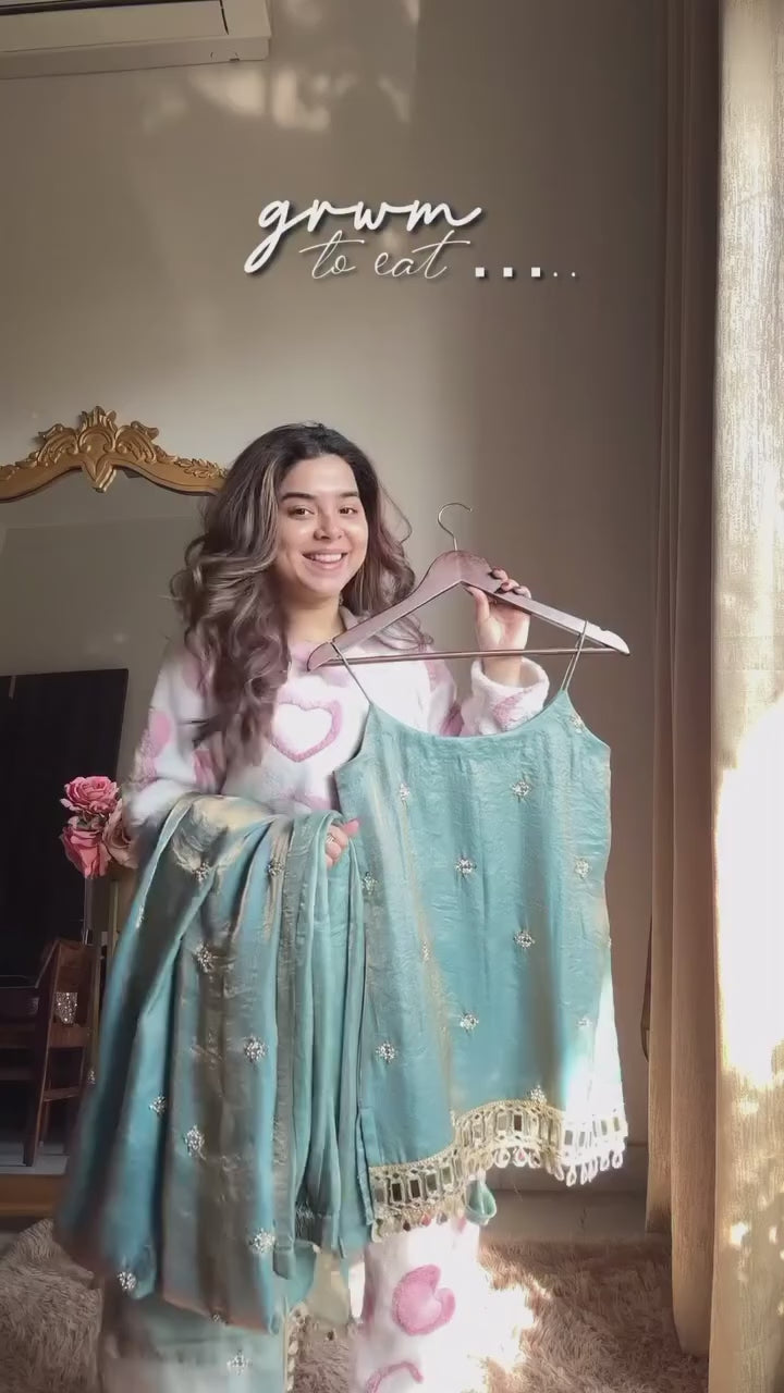Elegant Fendy Silk Sharara Set with Real Mirror Work for Women