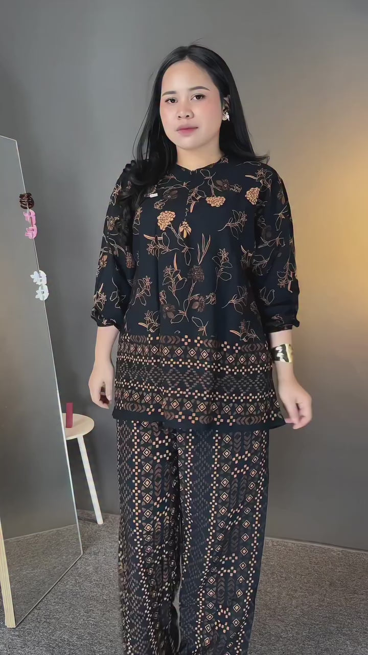 Elegant Midnight Flora & Geometric Print Co-ord Set